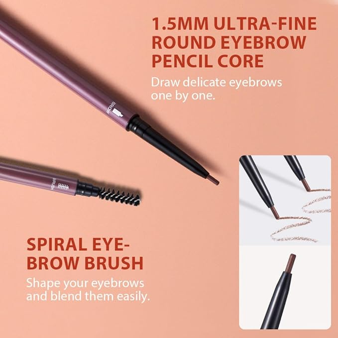 Brown Eyebrow Pencils for Women,with Spoolie Brush,Eyebrow Pencil Soft Textured,Waterproof Sweat-proof for Fills in Sparse Areas and Gaps Create a Natural Eye Brow,Vegan & Cruelty-Free