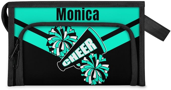 Custom-Makeup-Bag Personalized Travel Toiletry Bag Text Customized Cheer Makeup Bags Cosmetic Bags for Women With Divider & Handle Blue Green
