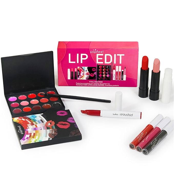 Lip Makeup Kits for Women, Lip Makeup Set for Beginners, Christmas Day Gifts for Women Girls, Lip Cosmetics Essential Bundle Include Lipstick Palette,Lip Brush