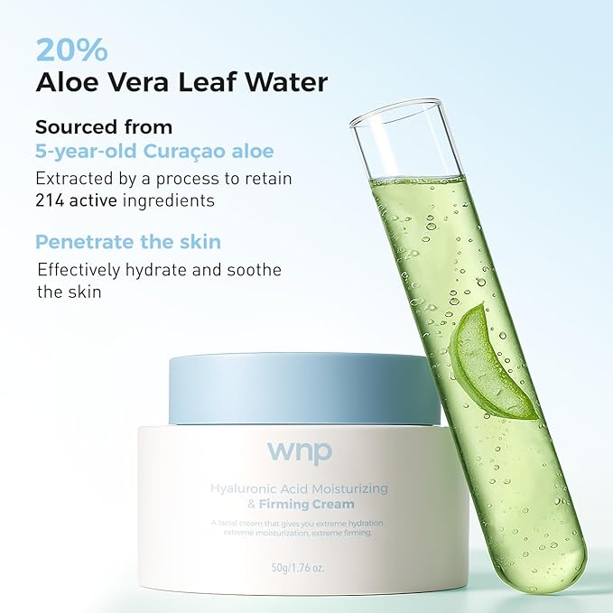 WNP Hyaluronic Acid Moisturizing & Firming Cream -4D Hyaluronic Acid, Aloe Vera,Peptides,Collagen,Ceramides Anti-Aging Face Moisturizer Vegan SkinCare for Fine Lines,Wrinkles Dry Sensitive Skin