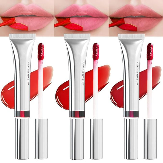 evpct Lip Tains Peel off, 3Pcs Peel off Lip Liner Tattoo Lip Stain Tint Gloss Makeup Set, Long Lasting Waterproof 24 Hours Matte Transfer-proof Color Stay Lipstick, Orange Red & Light Red & Nude Pink