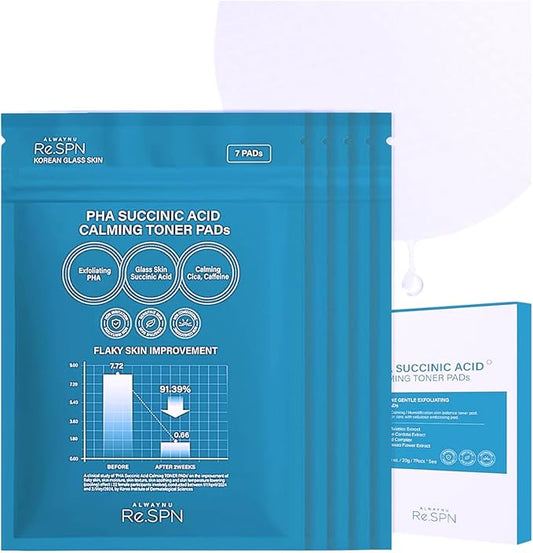Re.SPN PHA Succinic Acid Calming Toner Pads – Daily Exfoliating, Hydrating and Soothing with CICA, Caffeine, Non-comedogenic, Vegan, Glass Skin, K-Beauty (35)