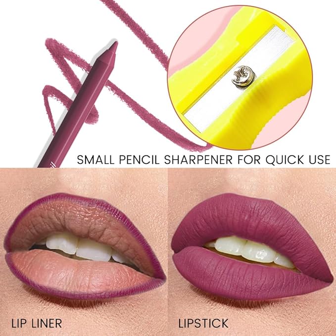 evpct 1Pcs Maroon Plum Purple Matte Long Lasting Lip Liner Pencils Makeup for Shaping & Sculpting Lips, No Transfer Long Wear Waterproof Pigmented Lip Liner lipliners Crayon Lipstick Pencil Sharpener