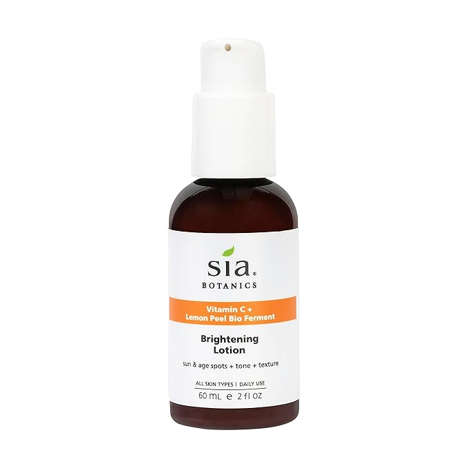 Sia Botanics Brightening Face Lotion (59ml/2oz Pump Bottle) | Facial Moisturizer w/Vitamin C, Lemon Peel Bio Ferment, Aloe Vera | Natural, Clean, Botanical Skincare for Women
