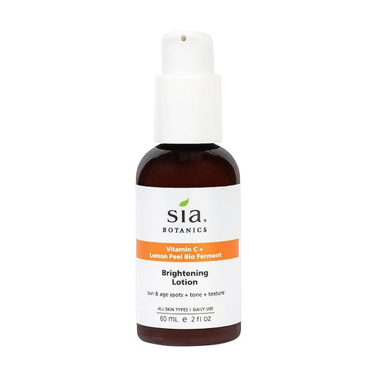 Sia Botanics Brightening Face Lotion (59ml/2oz Pump Bottle) | Facial Moisturizer w/Vitamin C, Lemon Peel Bio Ferment, Aloe Vera | Natural, Clean, Botanical Skincare for Women
