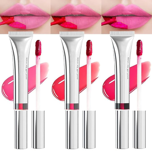 evpct Lip Tains Peel off, 3Pcs Peel off Lip Liner Tattoo Lip Stain Tint Gloss Makeup Set, Long Lasting Waterproof 24 Hours Matte Transfer-proof Color Stay Lipstick, Light Pink & Dusty Rose & Rose Pink