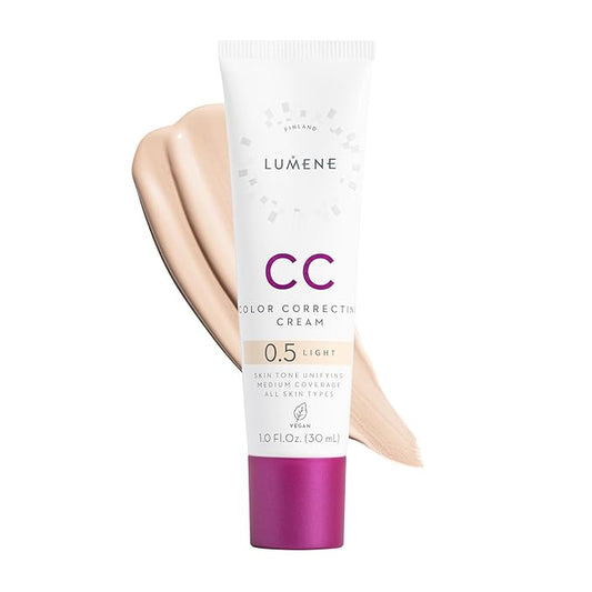 Lumene Color Correcting CC Cream - Lightweight Foundation - Medium Coverage - Redness Reducing Face Makeup for a Glowing Complexion - Vegan Formula + Suitable for All Skin Types - Light (1 fl oz)