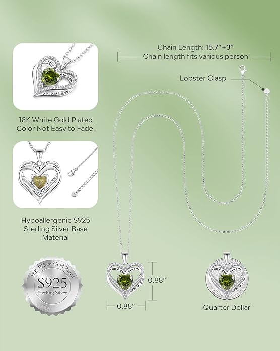 S925 Sterling Silver Necklace for Women, Wife Jewelry Rose Gold, Mom Birthday Valentines Mothers Day Gifts, Girlfriend Necklaces, Daughter Heart Jewel, Anniversary for Her