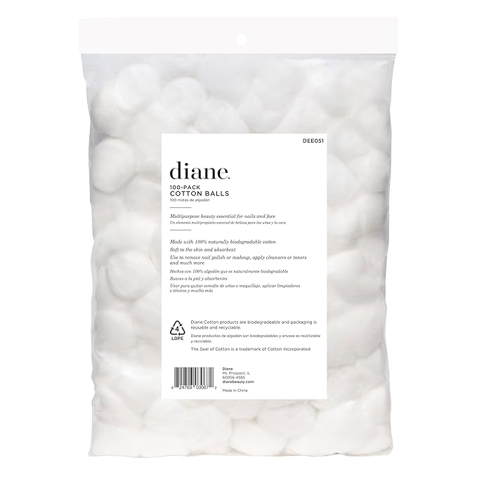 Diane 100% Pure Cotton Balls for Face, Makeup Removal, Nail Polish, Applying Lotion or Powder, First-Aid for Everyday Household Use, 100 Count