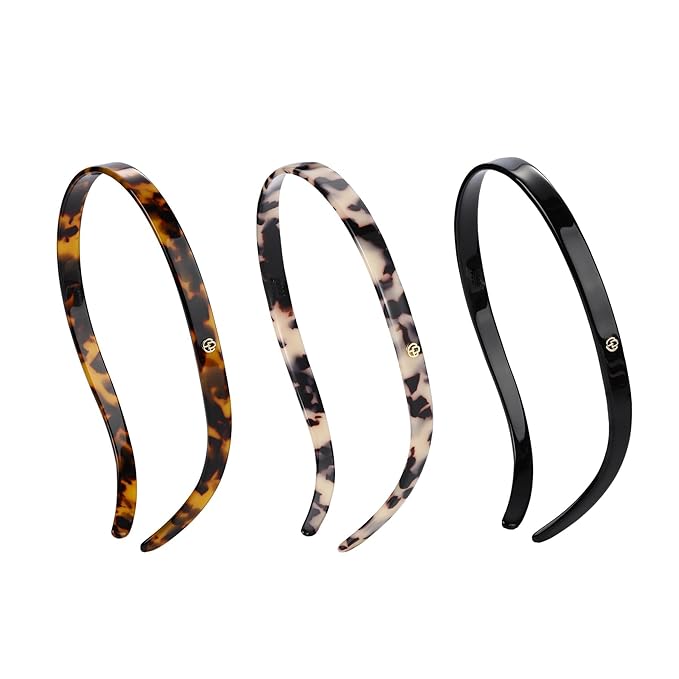 EVITA PERONI Hairband Designed for Eyewear, 3PCS - Basic Color - Tortoise & Amber & Black, Acetate, Fashion Thin Non-Slip Hair Accessories for Women Securing Hair