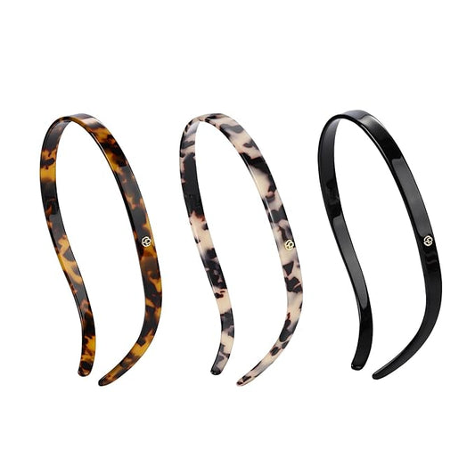 EVITA PERONI Hairband Designed for Eyewear, 3PCS - Basic Color - Tortoise & Amber & Black, Acetate, Fashion Thin Non-Slip Hair Accessories for Women Securing Hair