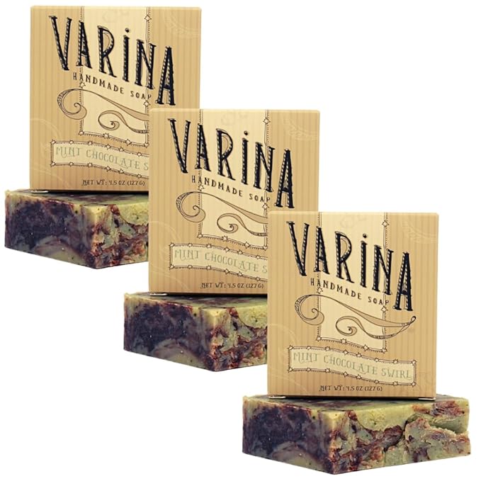 Organic Mint Chocolate Swirl Bar Soap - Gentle Cleansing for Sensitive Skin, Herbal and Mint - 3 Pack - Experience Healthy and Glowing Skin
