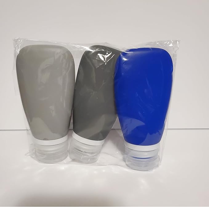 Leak Proof Silicone (Soft) Refillable Bottles 3oz-90 ml Travel Squeeze Bottles for Toiletries, TSA Size Containers for Lotions, Shampoos, Soaps, Sanitizer (3-Pack) Men or Women