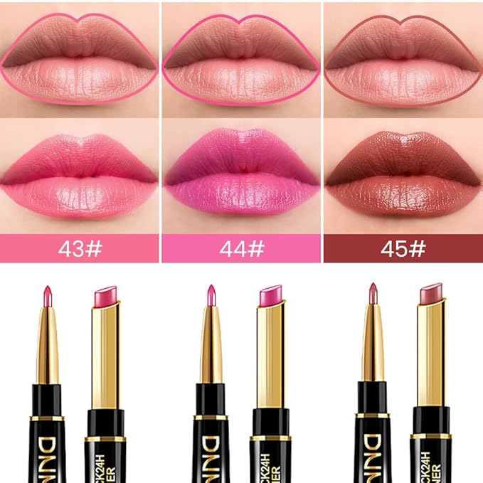 BINGBRUSH 3Pcs Double Ended Warm Bright Pink Plummy Terracotta Shine Lip Liner and Lipstick Makeup Combo Set for Women,Lipliner 24 Hours Original Waterproof Long Lasting Lip Stains Pencil Kit Set