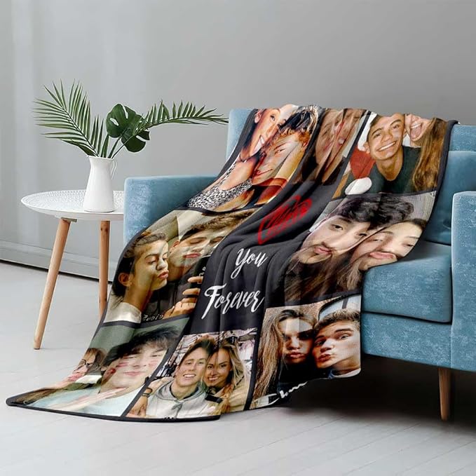 DayOfShe Couples Gifts-Personalized Photo Blanket for Boyfriend and Girlfriend Custom Blankets with Picture Gifts for Wife Husband Family