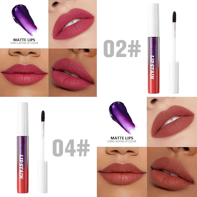 evpct 2Pcs Mauve Red & Nude Brwon Peel Off Lip Stain Tints, Matte Liquid Lipstick Lip Stain Long Lasting Waterproof for Women, Longwear Lipstick Peel Off Highly Pigmented Smudge-proof Easy to Apply