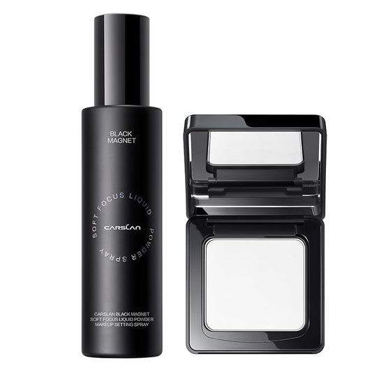 CARSLAN 1.0 Soft Focus Pressed Setting Powder + Black Magnet Setting Spray, Longwear Oil Control, Waterproof Combo, All Day Longlasting Makeup Set