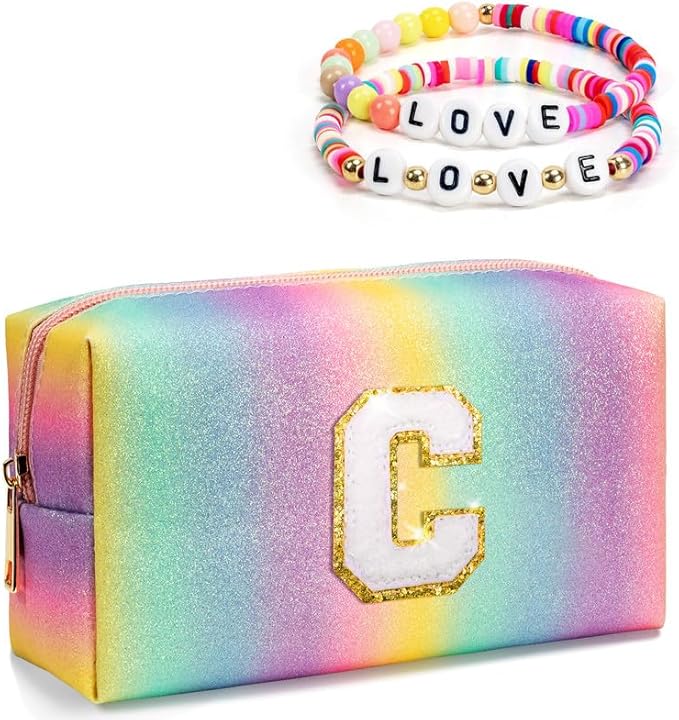 Birthday Gifts for 4 5 6 7 8 9 10 11 12 Girls Teens, Monogrammed Travel Makeup Bag for Kids, Girly Stuff for Daughter Granddaughter, Preppy Trendy Stuff for Little Girls, Skincare Bag (Medium)