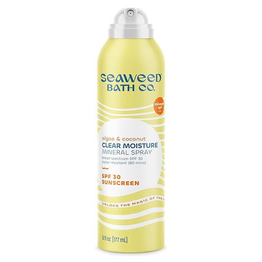 Seaweed Bath Co. Clear Moisture Mineral SPF 30 Broad Spectrum Sunscreen Spray, 6 Ounce, Sustainably Harvested Seaweed, Algae, Coconut