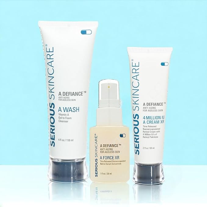 Retinol Anti-Aging Skin Care Set - Serum, Facial Moisture Cream & Face Wash - Smooth Fine Lines, Deep Wrinkles and Minimize Pores - Serious Skincare - 3 Piece Kit
