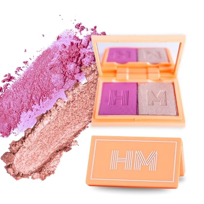 Mini Blush + Brighten Highlighter Duo, Lightweight Blendable Shimmer Blush, High Pigmented Makeup Powder Palettes, Cruelty Free - #Blessed