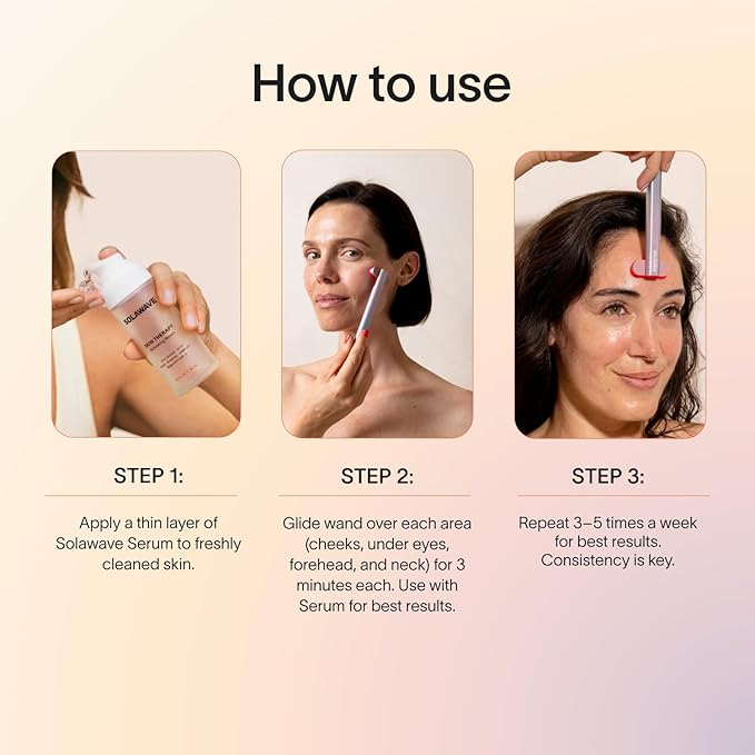 Solawave Red Light Therapy Starter Kit | Face Wand LED Device, Activating Serum, & Refill | Anti-Aging Tool for Depuffing, Under Eye Dark Circles, Reduces Appearance of Fine Lines, Lifts & Tones Neck