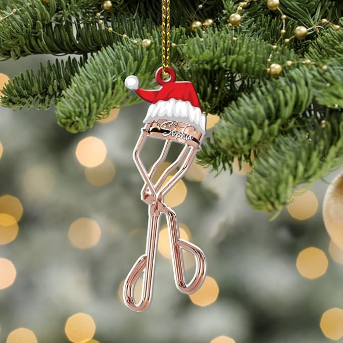 Personalized Name Eyelash Curler Shape Acrylic Flat Ornament, Makeup Ornament, Girl Makeup Artist Christmas Ornament, Makeup Stylist Ornament 102