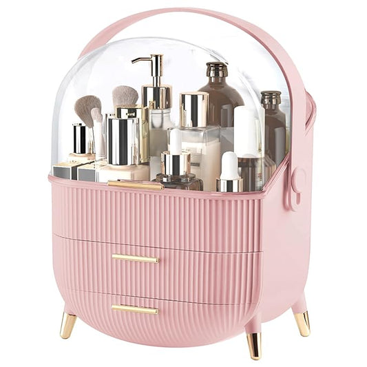 YGJT Make up Organizers and Storage, Makeup Organizer for Vanity, Cosmetics Skincare Organizers with Lid and Drawers, Cosmetic Display Cases for Countertop, Bathroom, Ideal Gifts for Women(Pink)