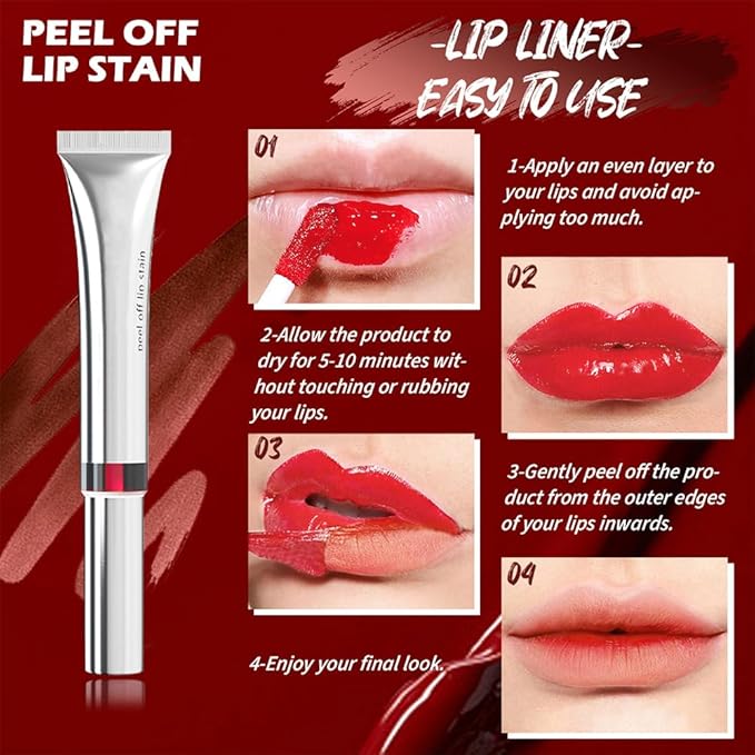 evpct Lip Tains Peel off, Peel off Lip Liner Tattoo Lip Stain Tint Gloss Marker Makeup, Long Lasting Waterproof 24 Hours Matte Finish Transfer-proof Pigmented Color Stay Lipsticks, 115 Orange Red