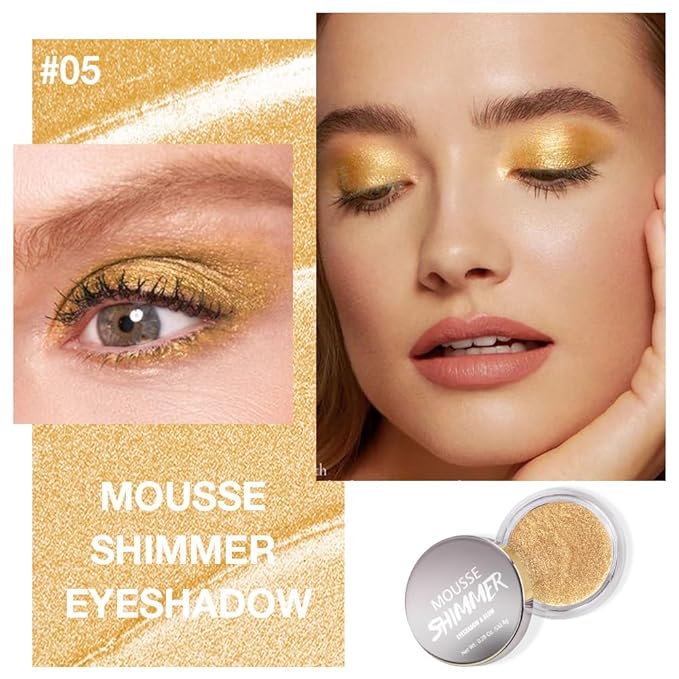 Gold Mousse Shimmer Monochrome Eyeshadow, Neutral Matte Cream Monochrome Eye Shadow Pallette, Long-Lasting Waterproof Blendable sombras para ojos, Mini Eyeshadow(05#, Pack of 1)