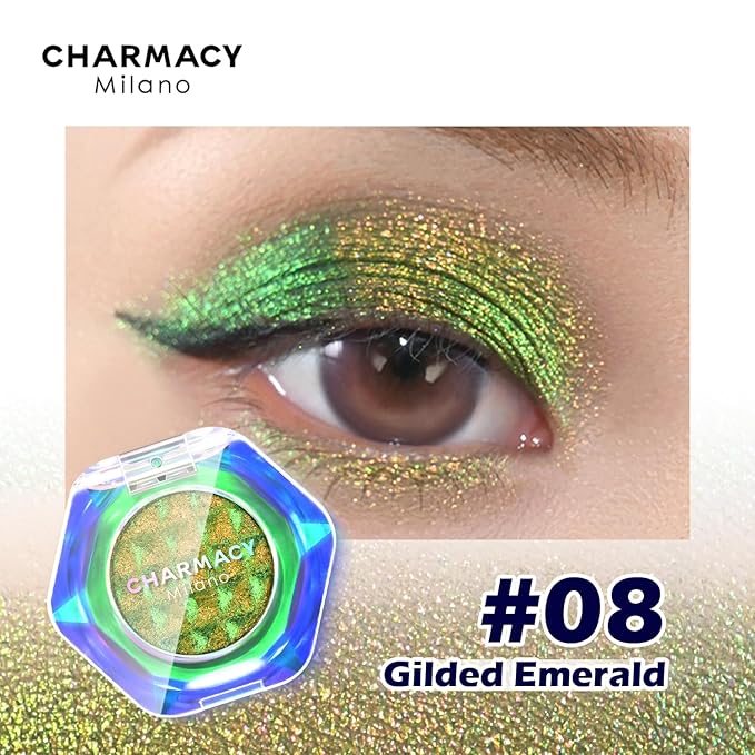 CHARMACY Multichrome Glitter Eyeshadow, Intense Pigmentation Chameleon Sparkling Eyeshadow, Bright Highlighter Duochrome Eye Make Up, Multi-Reflective Finishes Glitter Metallic Eye Makeup #08