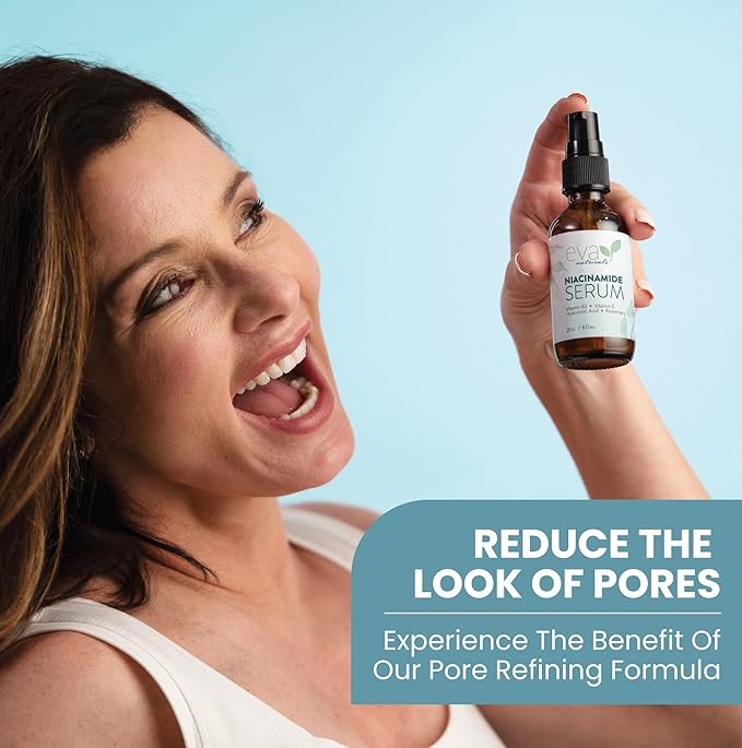 Eva Naturals Niacinamide 5% Serum for Face – B3 Pore Minimizer, Acne Treatment & Dark Spot Corrector with Hyaluronic Acid, Vitamin E, Aloe & Neem – Anti-Aging, Non-Greasy, Hydrating, 2oz