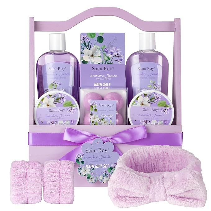 Mothers Day Gifts for Mom, 13-Piece Lavender Jasmine Bath & Body Gift Set for Women, Spa Gift Basket, Self Care Kit Bubble Bath, Bombs, Christmas, Birthday Gifts, All Occasion Holiday Present