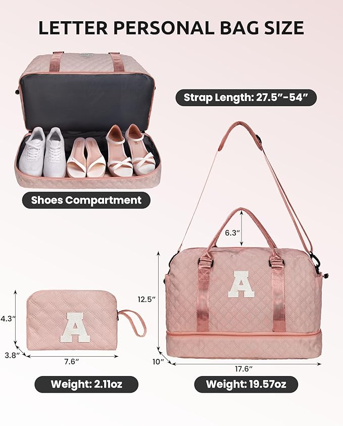 Trip Gifts for Mom From Daughter - 5 6 7 8 9 10 11 12 13 14 15 16 Year Old- Duffle Bag with Shoe Compartment,Teen Weekender Bag, Letter Travel Bag with Makeup Bag (Letter B)