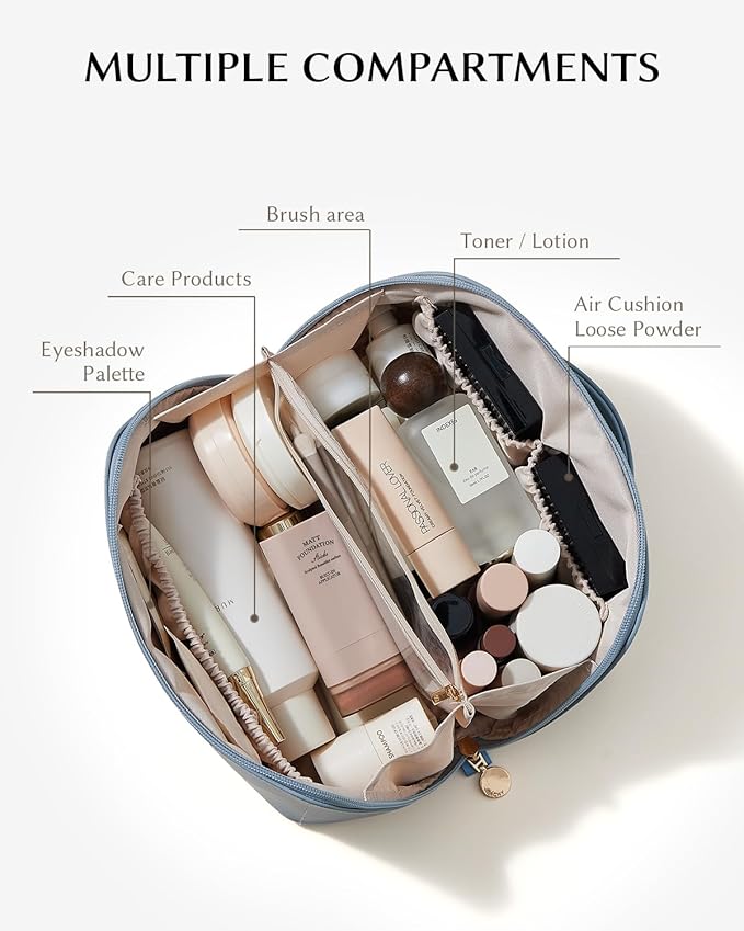 EACHY Travel Makeup Bag,Large Capacity Cosmetic Bags for Women,Waterproof Portable Pouch Open Flat Toiletry Bag Pattern Makeup Bag