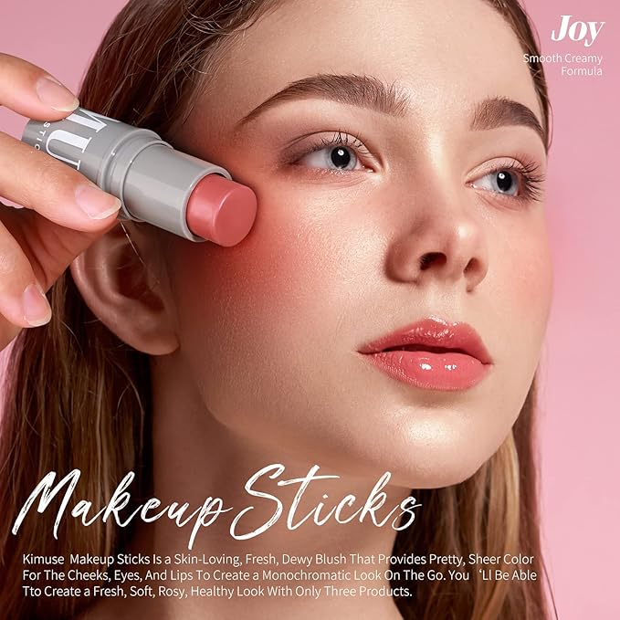 KIMUSE Highlighter Makeup Stick Duo, Cream Blush & Highlighter Trimming Stick, Creamy High Pigmented, Long Lasting, Vegan Face Make Up Sticks