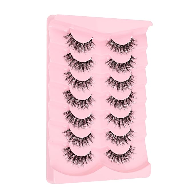 False Lashes Wispy Eyelashes Natural Look 15MM Fake Eyelashes 0.1MM Thin Band Strip Lashes Lightweight False Eyelash 3D Volume Fluffy Eye Lash C Curl Soft Siligli 7 Pair