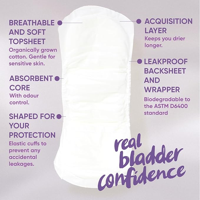 Oi | Organic Initiative Incontinence Pads, Organic Cotton Topsheet, Highly Absorbent up to 23.5 floz, Odor Control, Breathable and Hypoallergenic, Ultimate (Length 16.1") 20 Pads