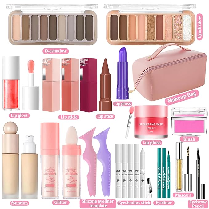 Ponhey All In One Makeup Kit For Woman Girls Teens, Makeup Gift Set for Beginners Teenager with Eyeshadow Lipstick Mascara Portable Cosmetic Bag