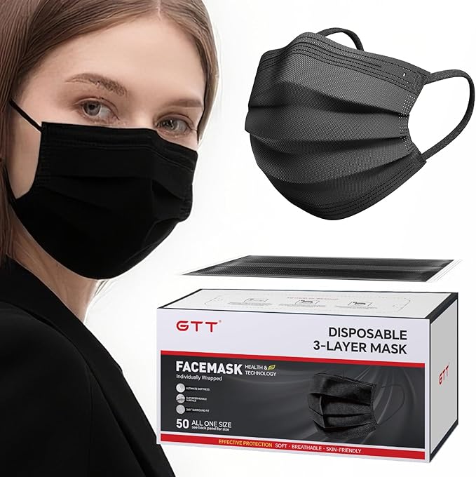 GTT ASTM Level 3 Highly Protective Disposable 3 Ply Face Masks with Individual Packaging, Breathable & Comfortable Mask