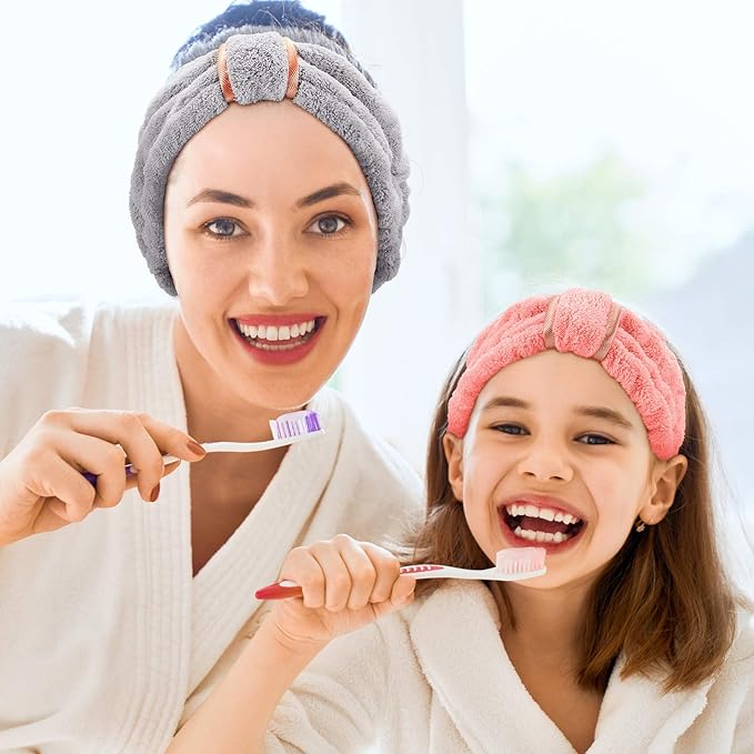 WILLBOND 4 Pack Microfiber Headbands Spa Facial Headbands Makeup Head bands Elastic Terry Cloth Head Wrap for Women Girls Washing Face Makeup Shower Yoga Sports(Bright Red, Light Blue, Yellow, Grey)