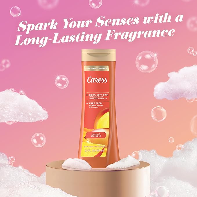 Caress Body Wash Mango & Almond Oil For Smooth And Rejuvenated Skin Body Soap 20 fl oz, Pack of 4