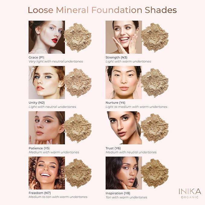 INIKA Organic Mineral Powder Foundation with SPF 25 - Vegan Makeup, Natural Looking, Buildable Coverage, Flawless Radiance & Glow, Blemish Coverage, Cruelty Free, Sustainable Packaging, Trust, 8g
