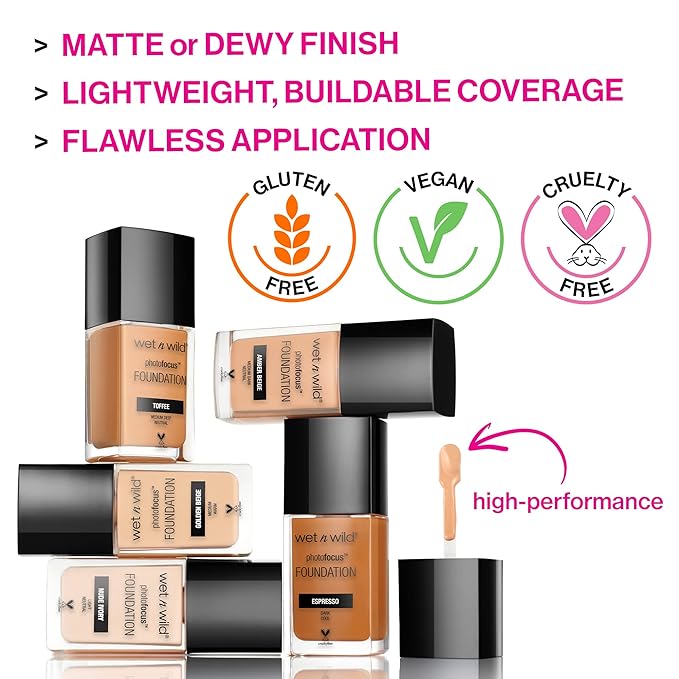 wet n wild Photo Focus Dewy Liquid Foundation Makeup, Shell Ivory ('Packaging may vary)