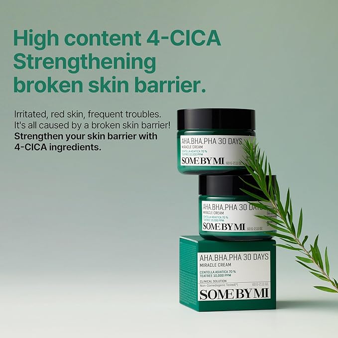 SOME BY MI AHA BHA PHA 30 Days Miracle Cream - 2.02oz, 60ml - Mild Exfoliating Salicylic Acid & Centella Face Moisturizer for All Skin Types - Daily Soothing & Clarifying Face Cream - Korean Skin Care