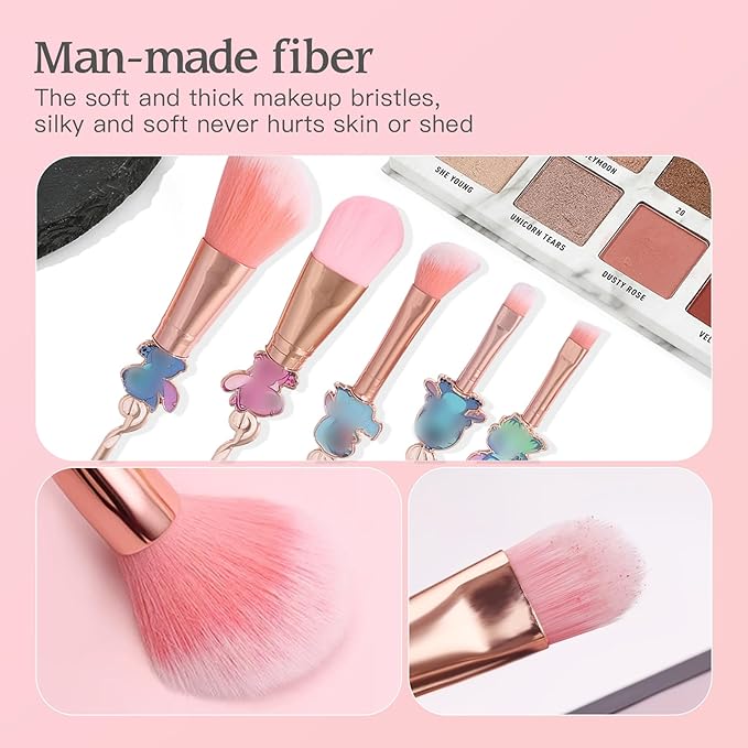 Cute Cartoon Girl-Themed 5-Piece Makeup Brush Set – Premium Synthetic Bristles for Foundation, Blending, Face Powder, Blush, Concealer & Eye Shadow
