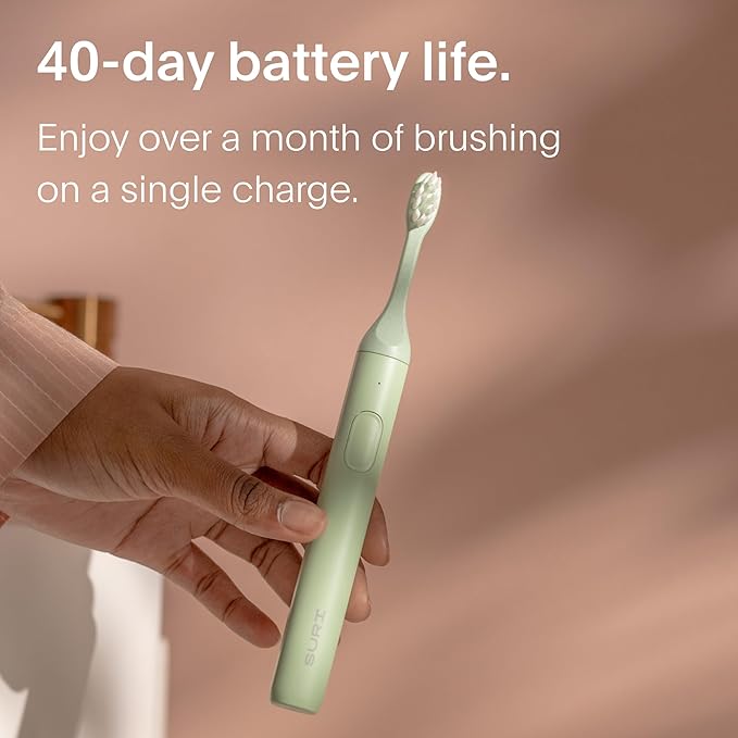 SURI 1.0 Sonic Electric Toothbrush | 1 Month+ Battery | Designed in California | Sustainable Electric Toothbrush for Adults | Travel Toothbrushes | Tooth Brush | Green