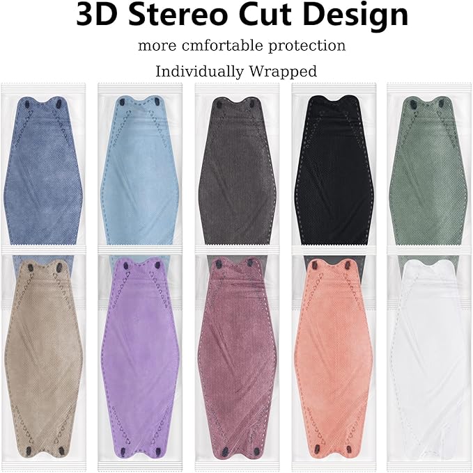 100Pcs KF94 Masks, Individually Wrapped 3D Fish Type Masks for Adult, 4 Layer Protective Face Mask