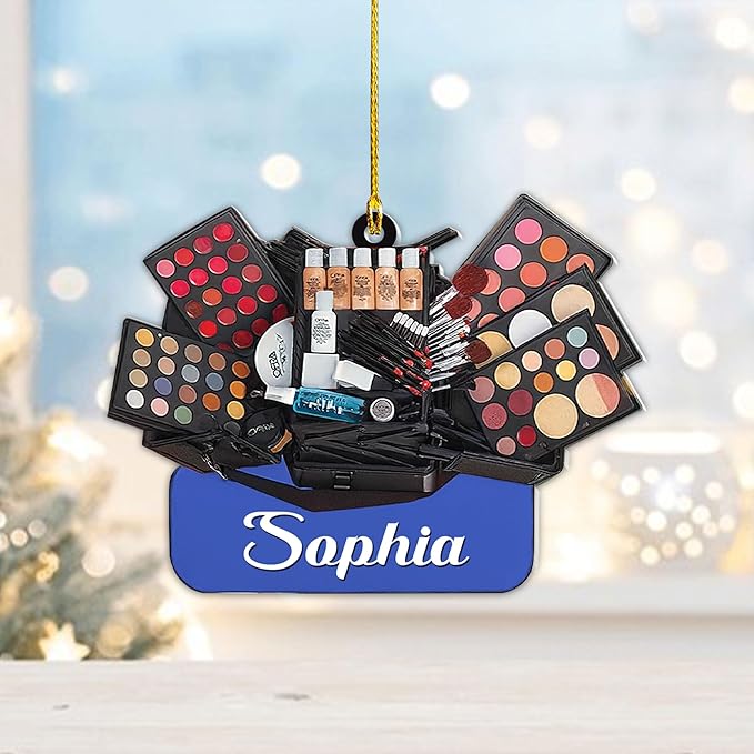 Personalized Makeup Tools Christmas Ornament 2025, Makeup Box Christmas Ornament Gift for Makeup Artist, Christmas Tree Decor for Makeup Shop, Gift for New Makeup Coworkers (Makeup 9)