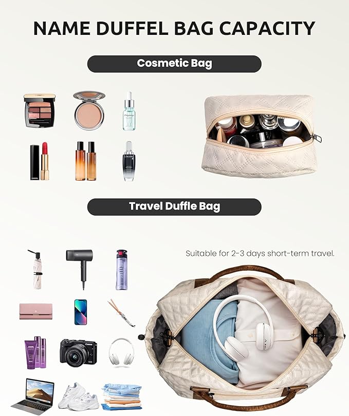 Personalized Gifts-Initial Duffle Bag with Shoe Compartment, Personalized Weekender Bag, Monogram Overnight Bag, Letter Travel Bag with Makeup Bag，Birthday Gift for Women Girl (Letter L)